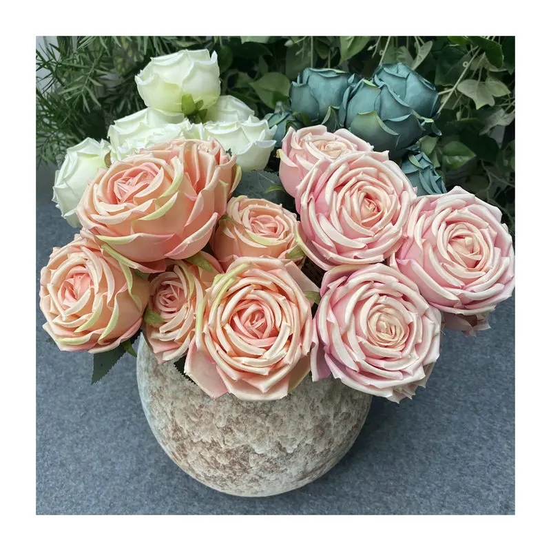 Wholesale Hot Sale Artificial Silk Dusty Rust Rose Flowers 7 heads For Wedding Decor Pink Autumn Color