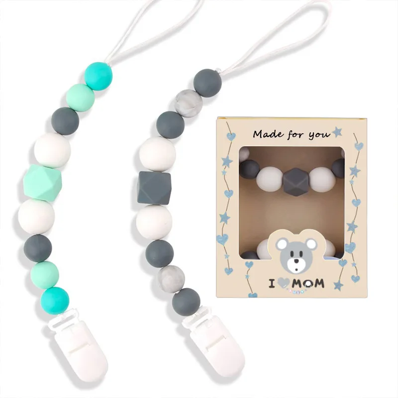 Wholesale nipple clip chain beads customize silicone bpa free baby pacifier clip bead