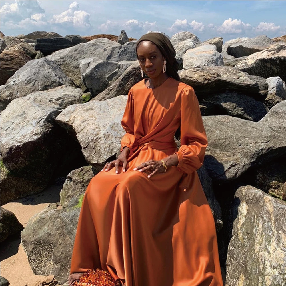 2024 African Modest Hot Production Luxury Arabian satin muslim party dress gown  New Style Long Party Wear Dresses For Women