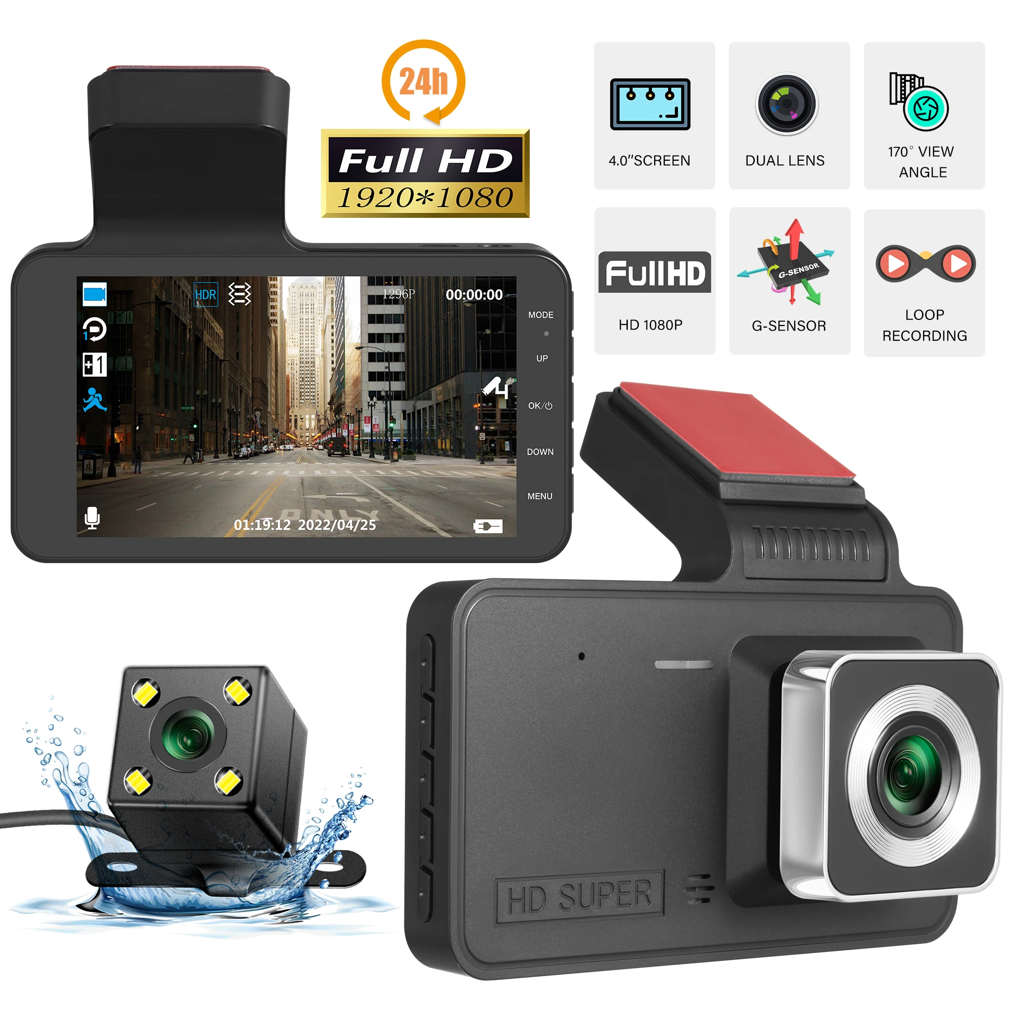 Full HD 1080P Dash Cam видео регистратор дальнего света для переднего и заднего автомобиля ночного видения широкоугольный Dashcam Автомобильный видеорегистратор
