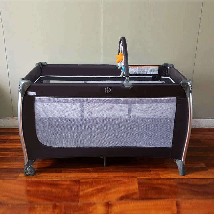 OEM ODM Wholesale Metal Baby Cot Bed Portable Baby Playpen with Removable Selected Aluminum Feet Tube Outside