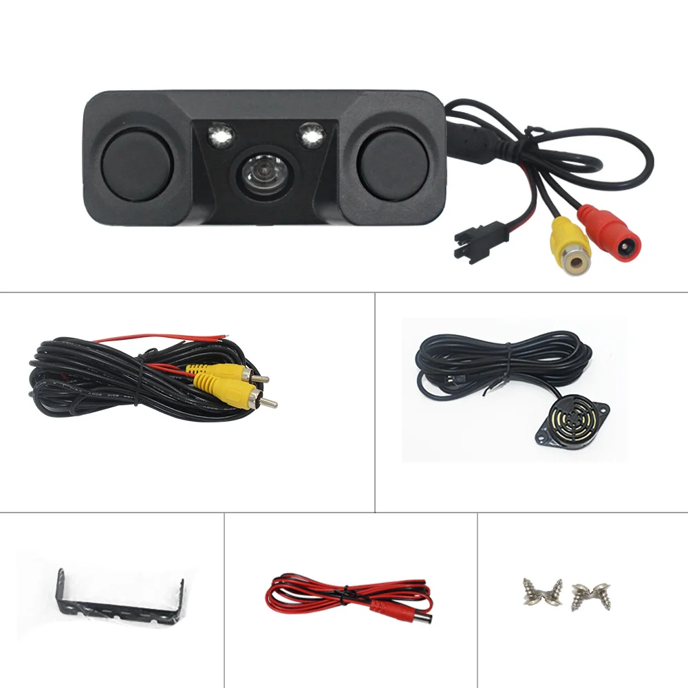 3 in 1 video parking sensor radar detector car Reverse Rear View Camera with Night Light wireless transmitter and receiver