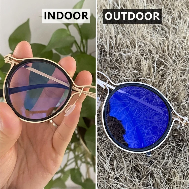 anti blue reflection photochromic circular vintage alloy pc gray black hawksbill women men`s 2024 blue light blocking glasses