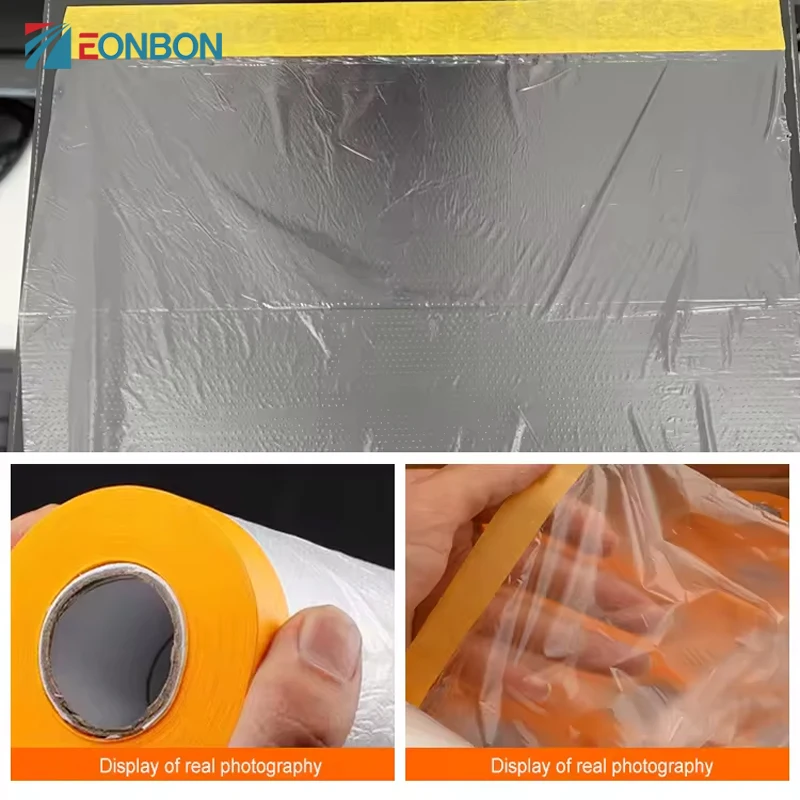 EONBON Car Paint Masking Film Plastic Pre Taped Protective Film Adhesive Painting Drop Cover Dustproof for Automotive