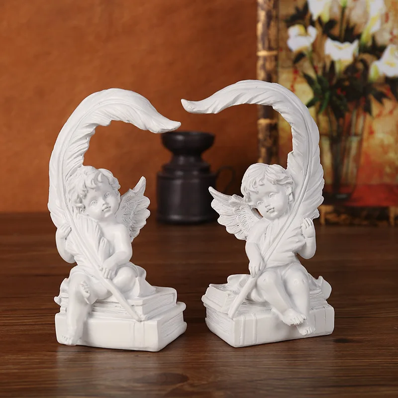 Set of 2 Resin Cherub Angels Garden Statue Feather Sculpture Home Garden Decoration Angel Figurine