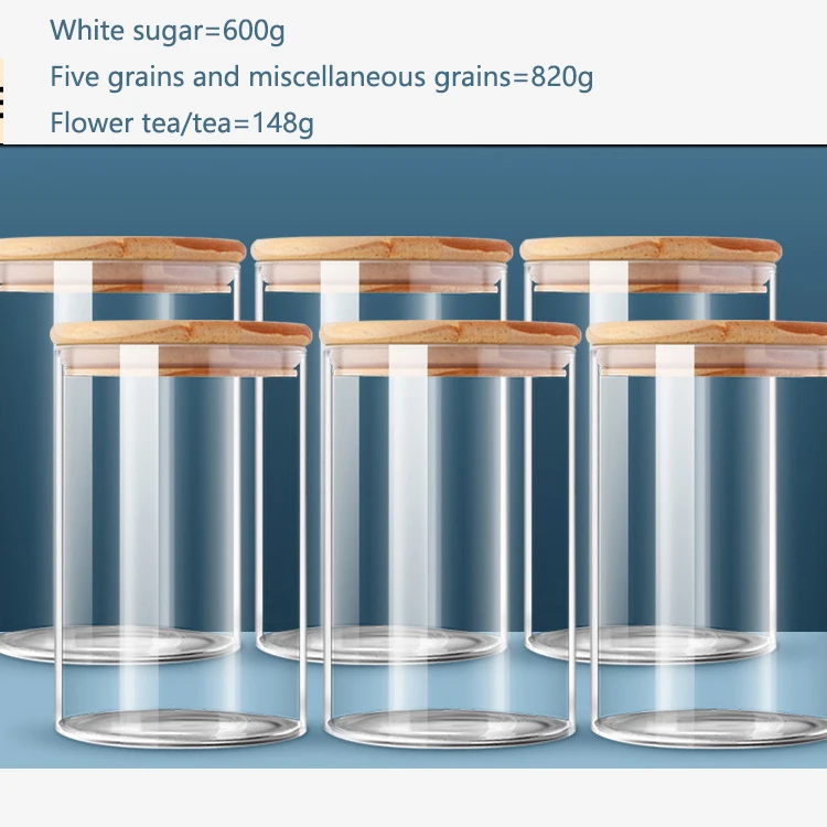 High borosilicate square glass sealed food cereal storage containers cans glass jar with bamboo lid