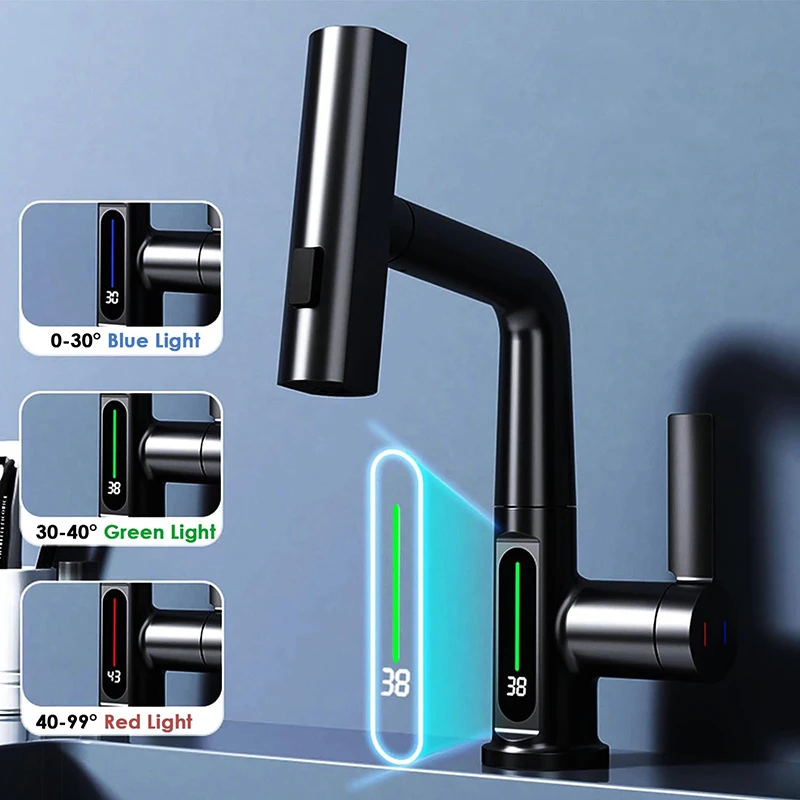Innovative Rainfall Design Kitchen Tap Mixer LED Digital Display Temp Waterfall Kitchen Faucet