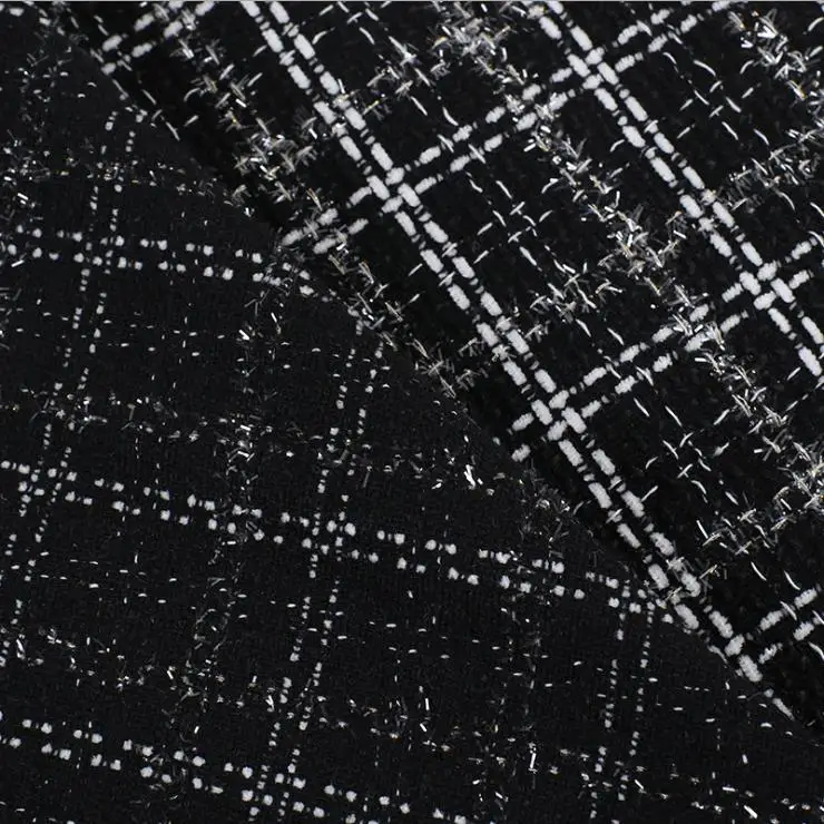 RL new polyester boucle tweed fabric woolen fragrance with glitter wire cloth double side yarn dyed fabric for coat