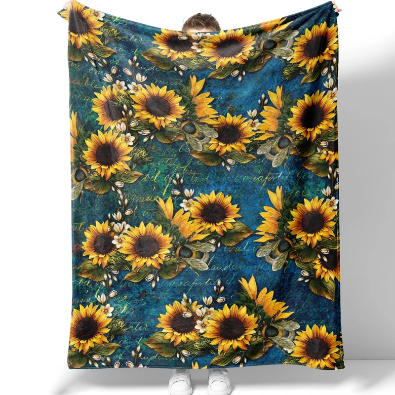 OEM Personalized Customized Design Blank Fleece Printed 3D Photo Digital Printing White Sublimation Custom Sunflower Blanket Wit