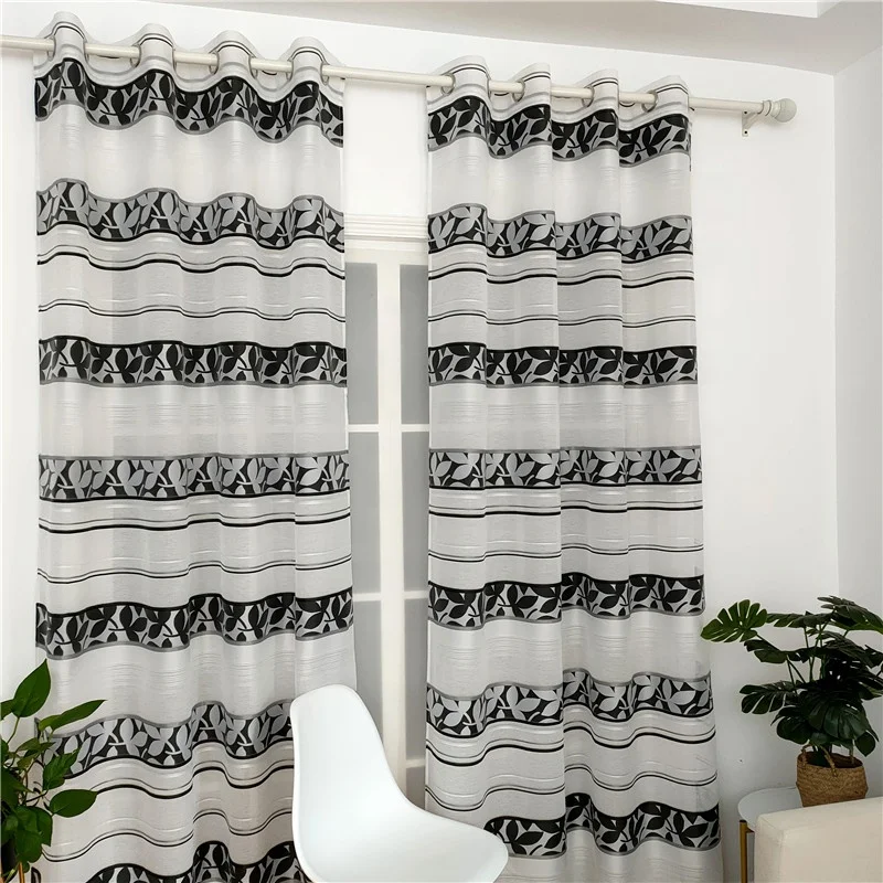 Environmentally Friendly Black Clover Striped Sheer Curtain For Living Room Bedroom Decoration Curtain Make Live Lovely