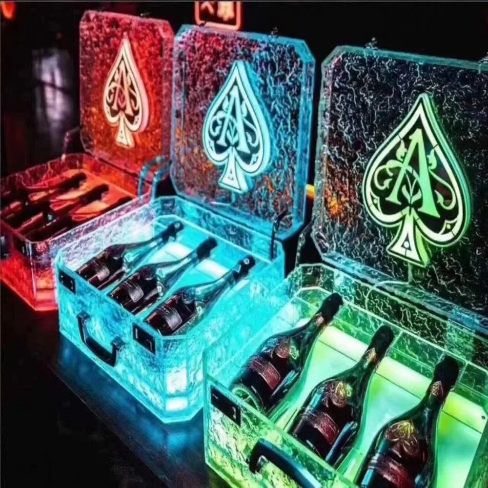 Портативный витринный кейс Ice Rock презентатор персонализированный Прозрачный Акриловый Витринный бокс Светодиодный светящийся держатель для бутылки