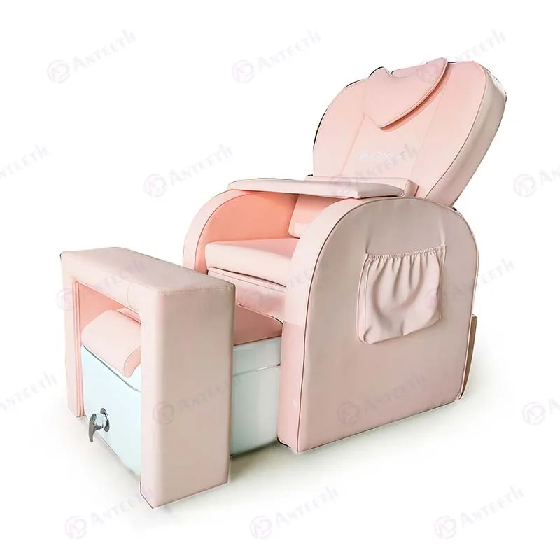 Reclining Nail Salon Furniture 1 Motor Foot Spa Massage Chair No Plumbing Luxury Pink Manicure Pedicure Chair