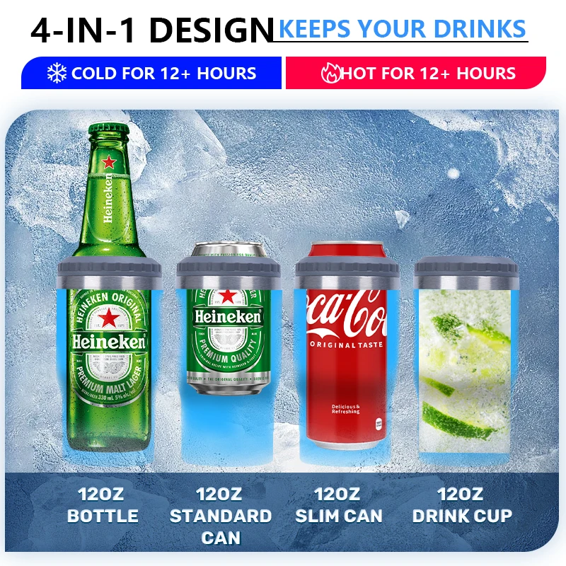 2024 New 14Oz Multi Purpose Stainless Steel Insulator Skinny Beer Can Coolers Tumblers Wholesale Bulk 4 In 1 Can Cooler