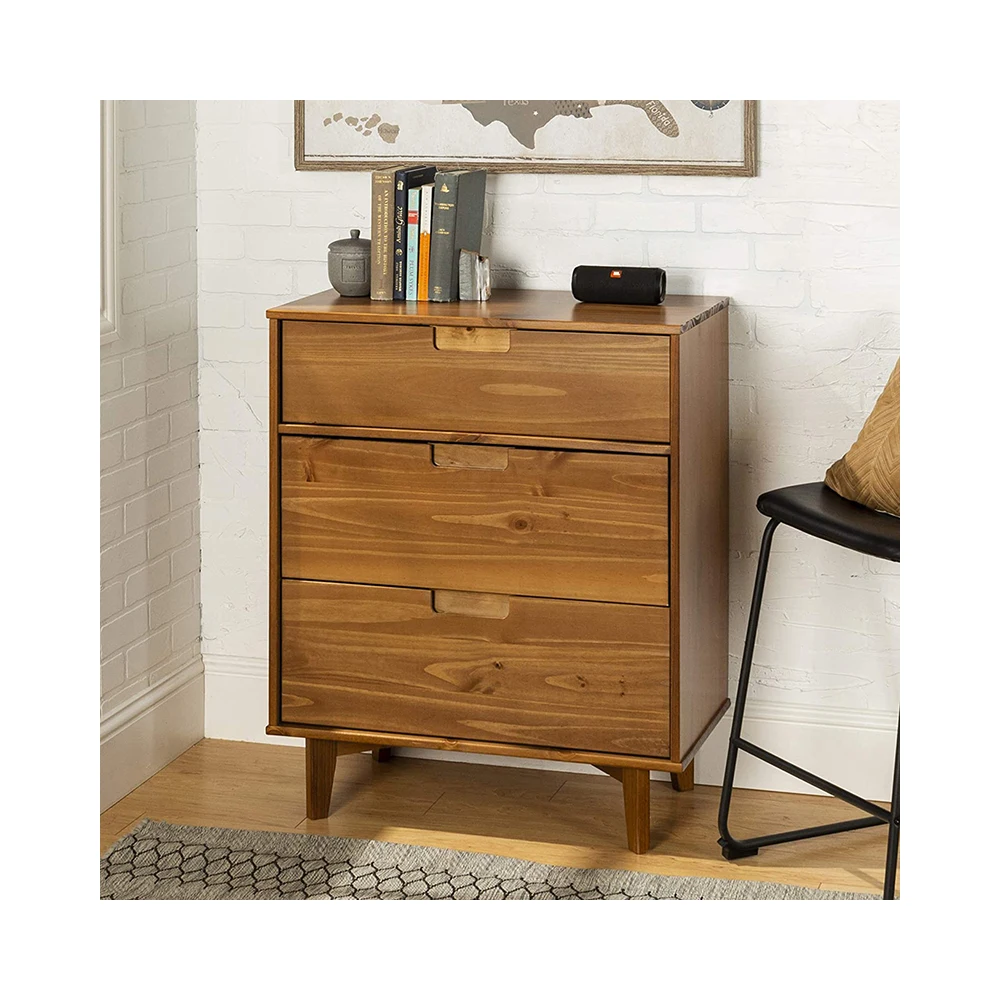 Wholesale furniture wood pine caramel dressing table with 3 drawers