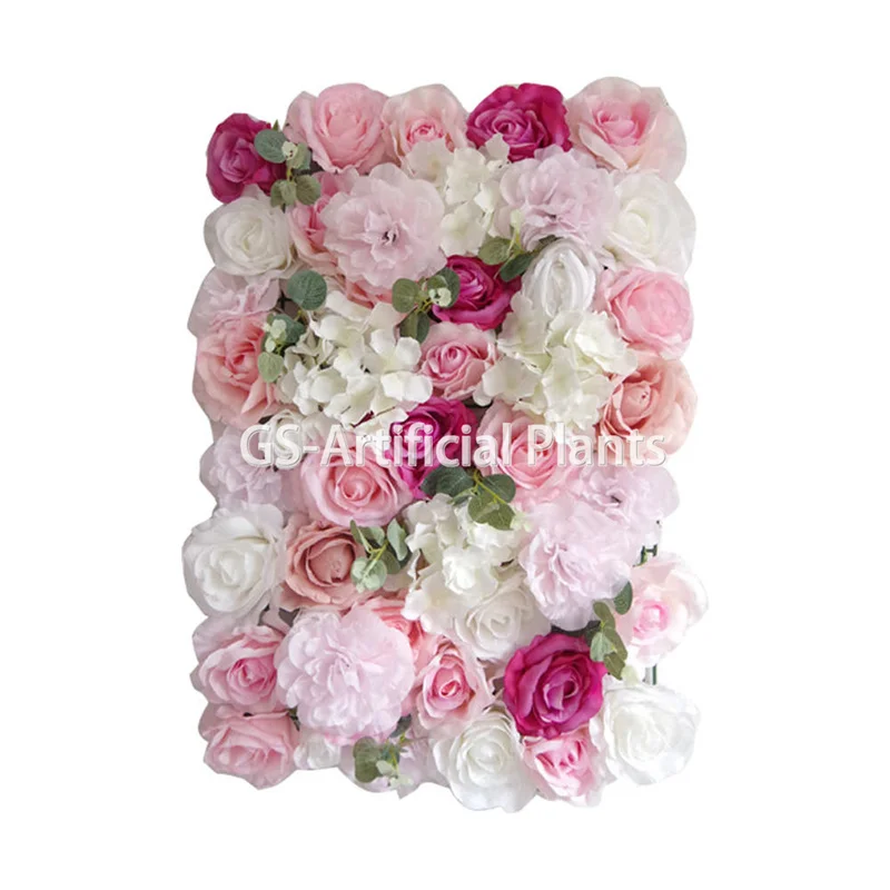 Manufacturer Decorative Pink Wall Rolled Up Artificial Flower Backdrop Stand Wedding