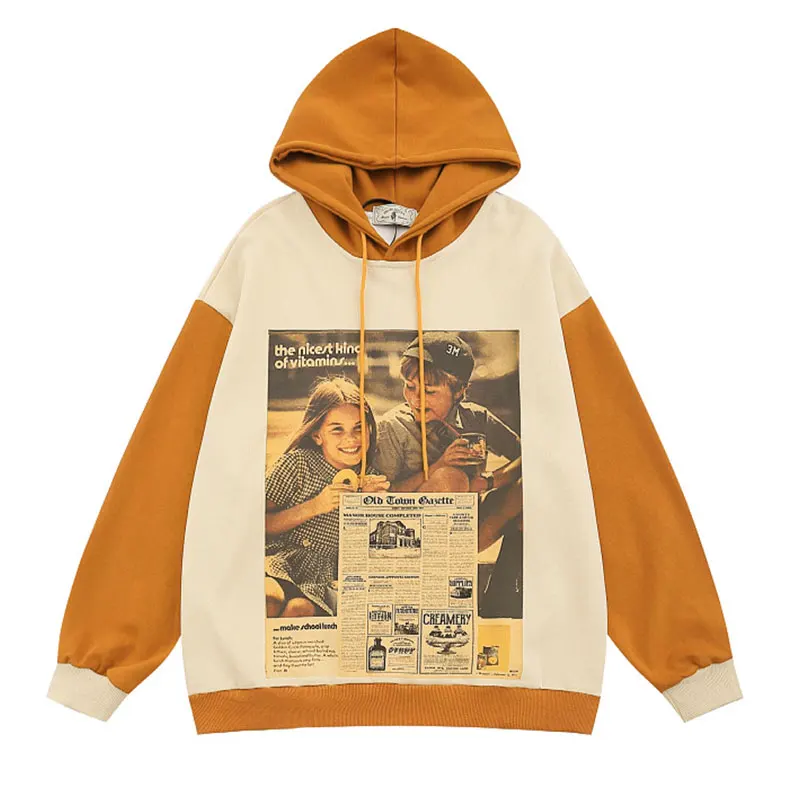 Digital direct print hoodie jumper custom fashion cotton hoodie for men and women off shoulder red orange rope coat