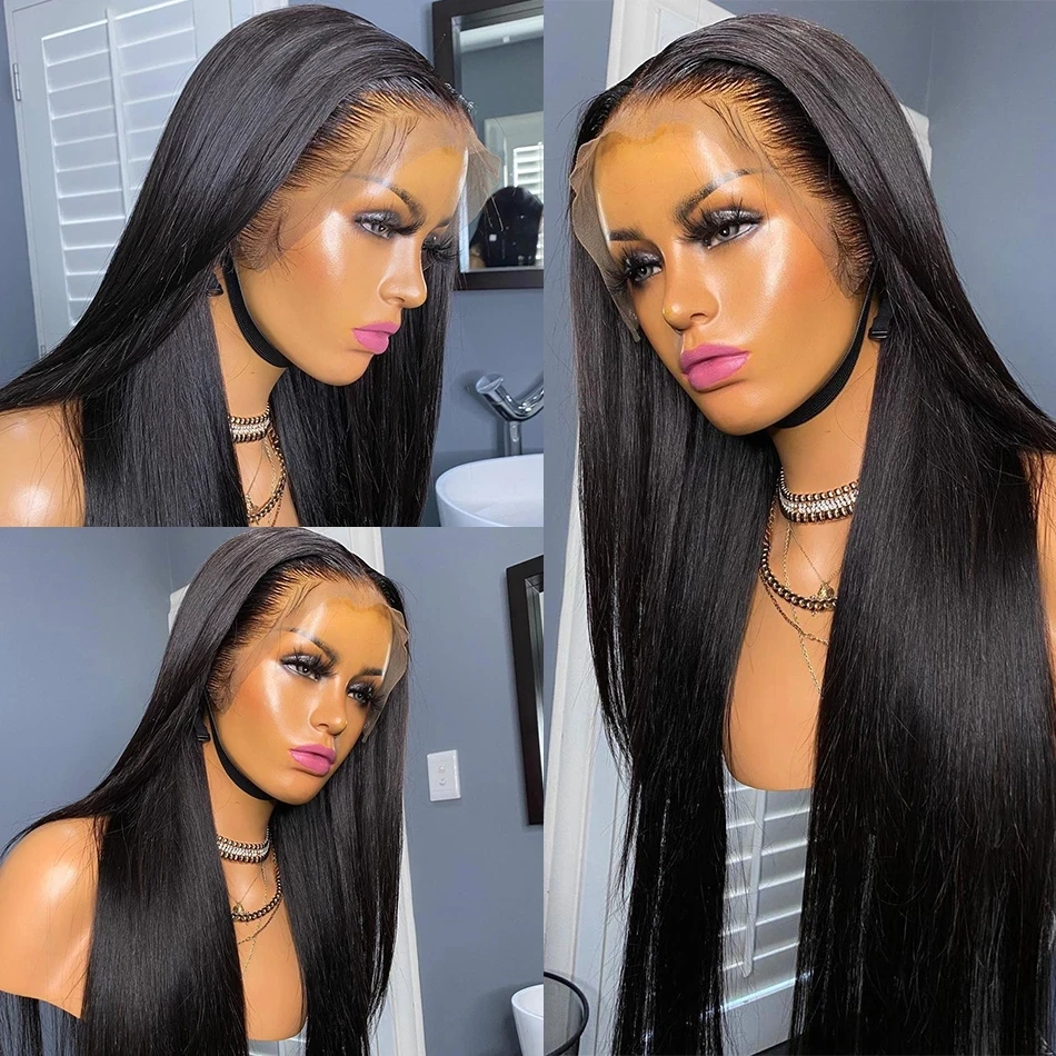 Wholesale Super Double Drawn Bone Straight Lace Frontal Wig Transparent Lace Human Hair Front Wig For Women 30 Inch Long Closure