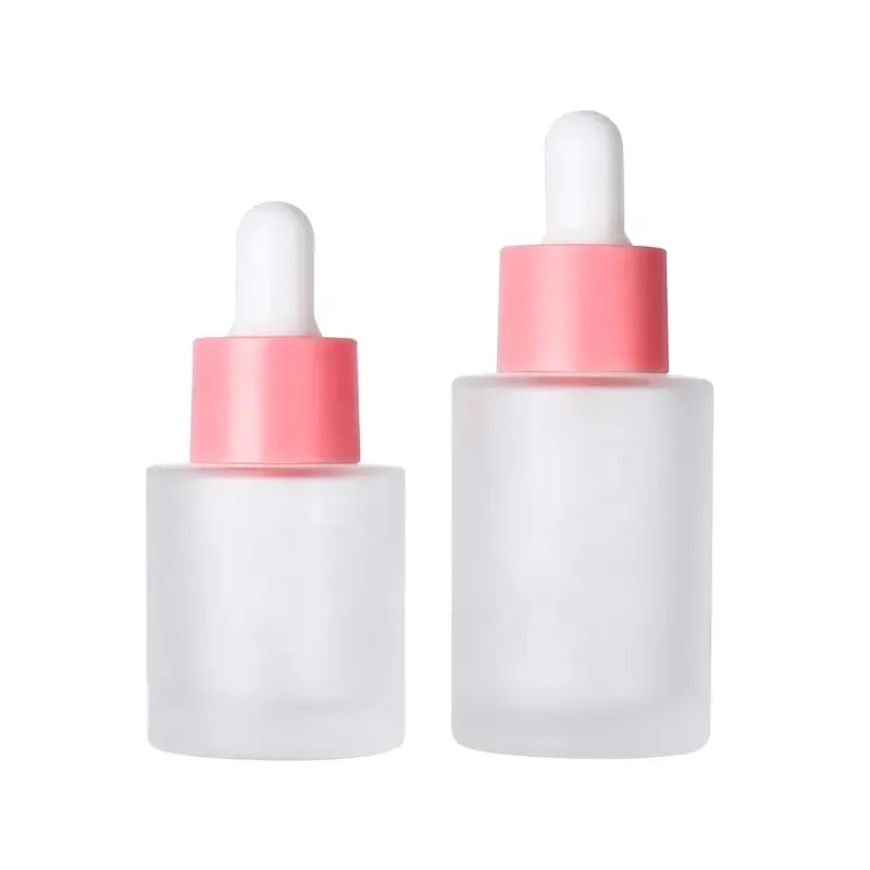 Fancy Beauty 20ml 30ml 50ml 60ml 80ml 100ml flat shoulder essential oil serum frosted clear glass dropper bottle with pipette