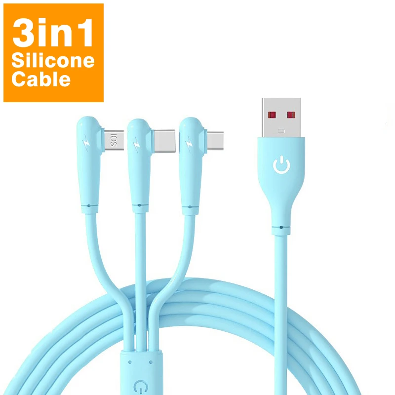 66W 6A Quick Charge Mobile Game Elbow One Drag Three Data Cable For Apple Type-C Android 1.2m 1.8m Extended Charging Cable