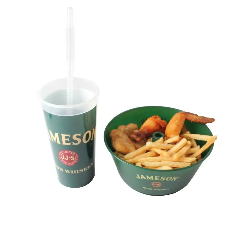 Innovative food tray grub tub with 32 OZ PP beverage cup popcorn and snack tray fit on different cups and bottles