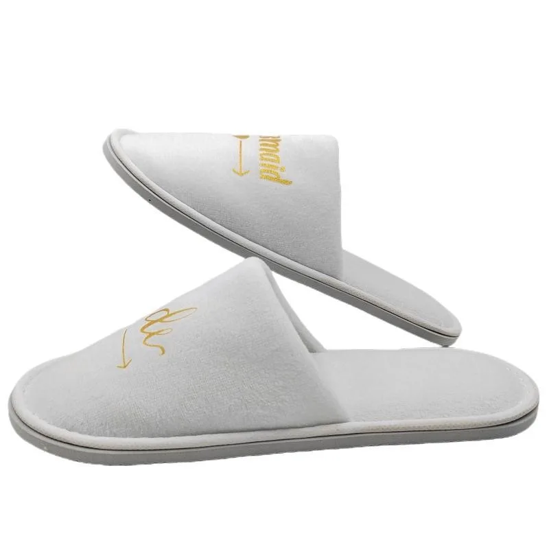 Hot Sell Custom Luxury Gold Embroidered Cut Velvet Washable EVA Sole Hotel Room Spa Disposable Slippers