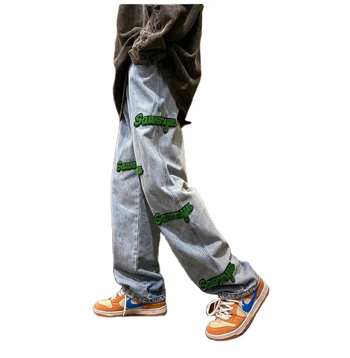 OEM custom high quality skinny fit embroidery denim jeans men slim ripped loose jean pants