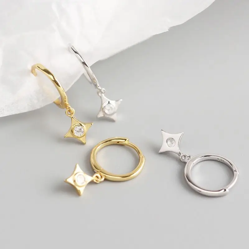cz hoop earrings 925 sterling silver Holiday CZ Geometry rhombus hoop earrings