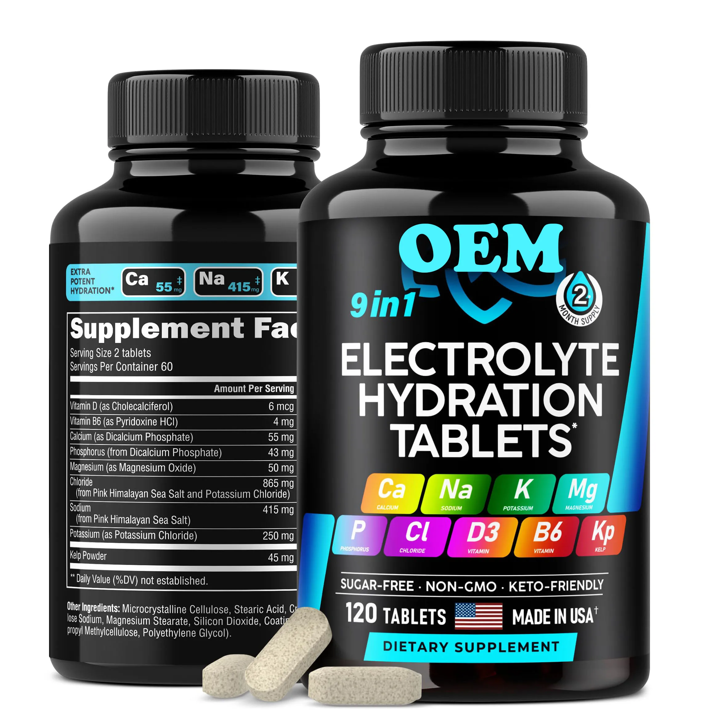 Electrolytes - Salt Pills with Magnesium, Potassium Chloride, Sodium, Vitamins D & B6, Kelp Powder Electrolyte Supplements