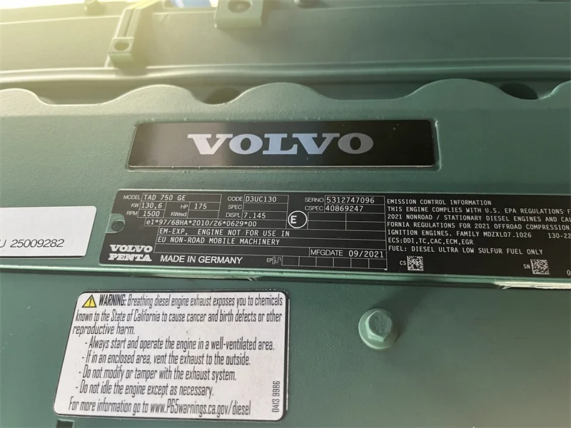 EPA 100Kva 150 Kva Generador Diesel Volvo Penta Engine Electric Power Generator 100Kw 125Kw