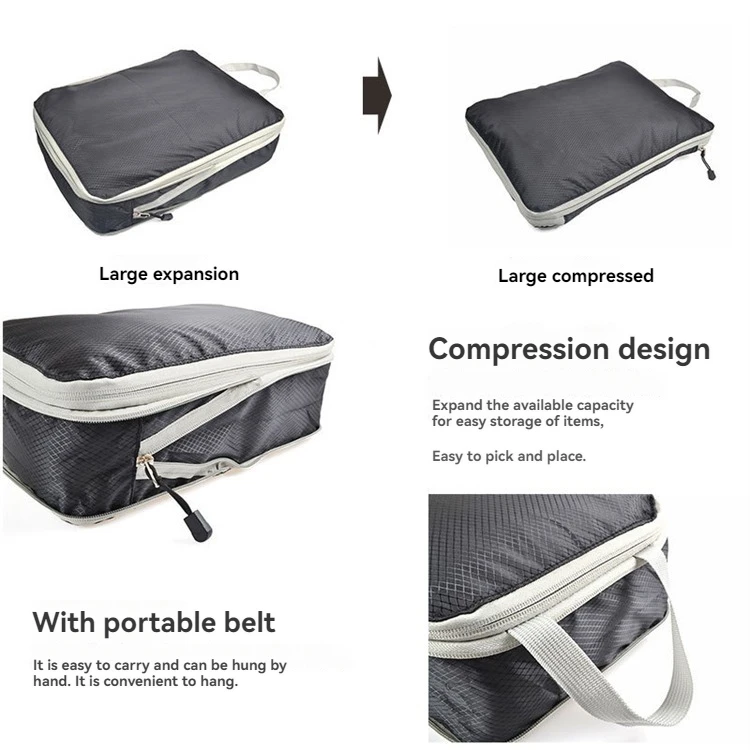 4-Set Compression Packing Cubes Large Lightweight Nylon Suitcase Organizer Bags Zipper Closure Vacation Travel