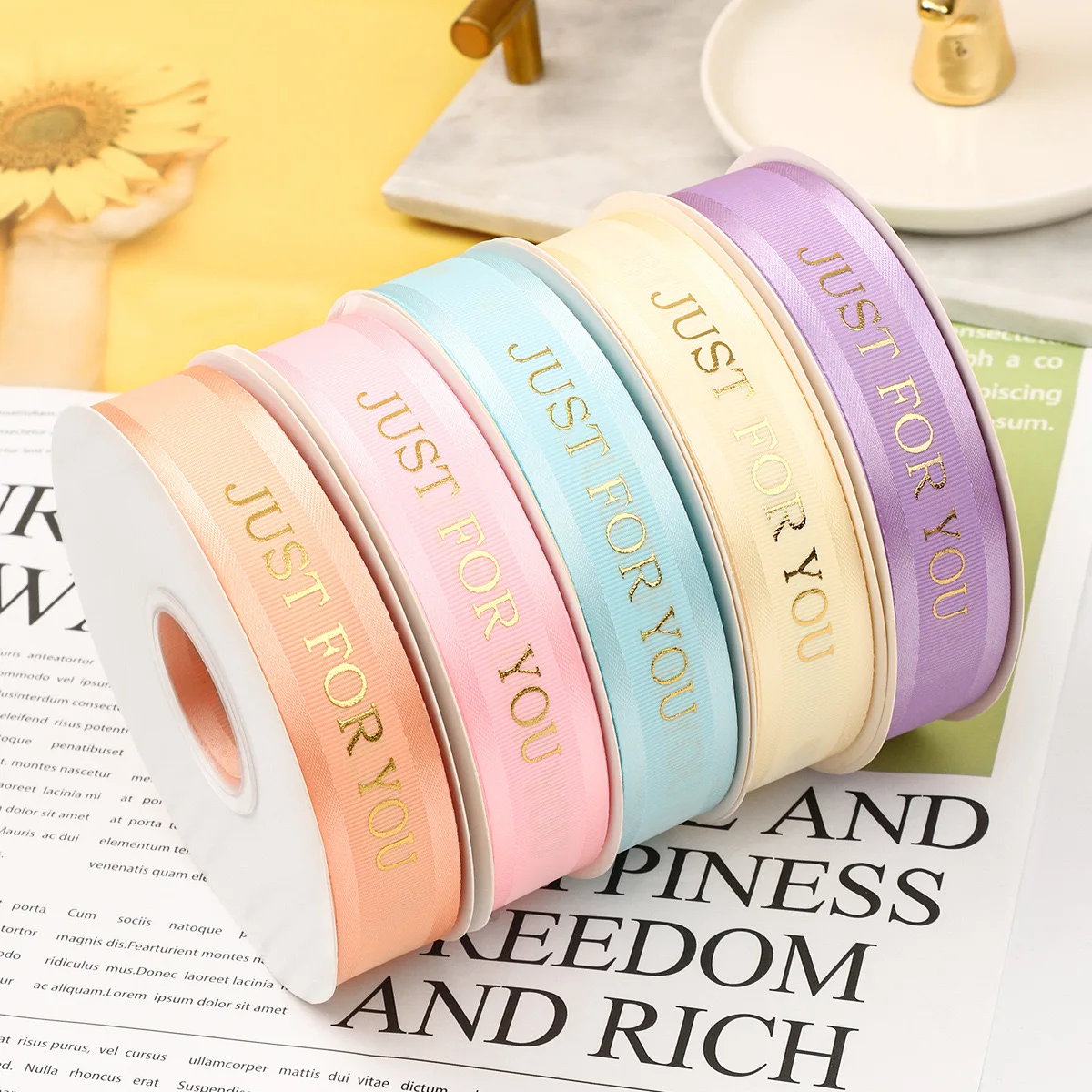25mm width just for you  polyester red double face satin ribbon roll Grosgrain Ribbon ribbed ribbon for mother day