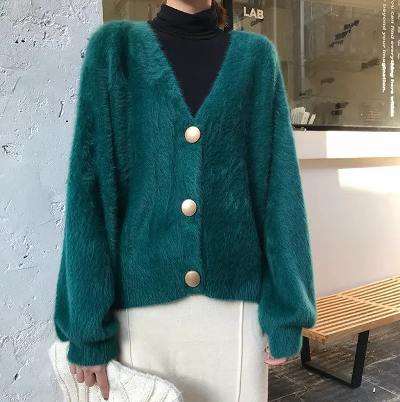 ladies Long Sleeve Winter Knitwear jacket female wholesale open front chunky OEM Custom sweaters Knit mohair Cardigan for women