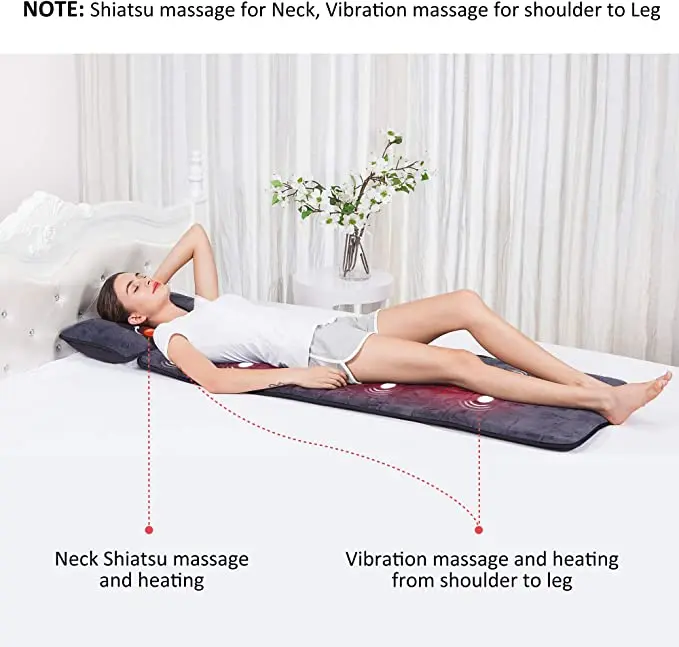Comfier Massage Mat, Full Body Heating Massage Pad with Movable Shiatsu Neck Massage Pillow, 10 Vibrating Motors & 4 Heating Pad