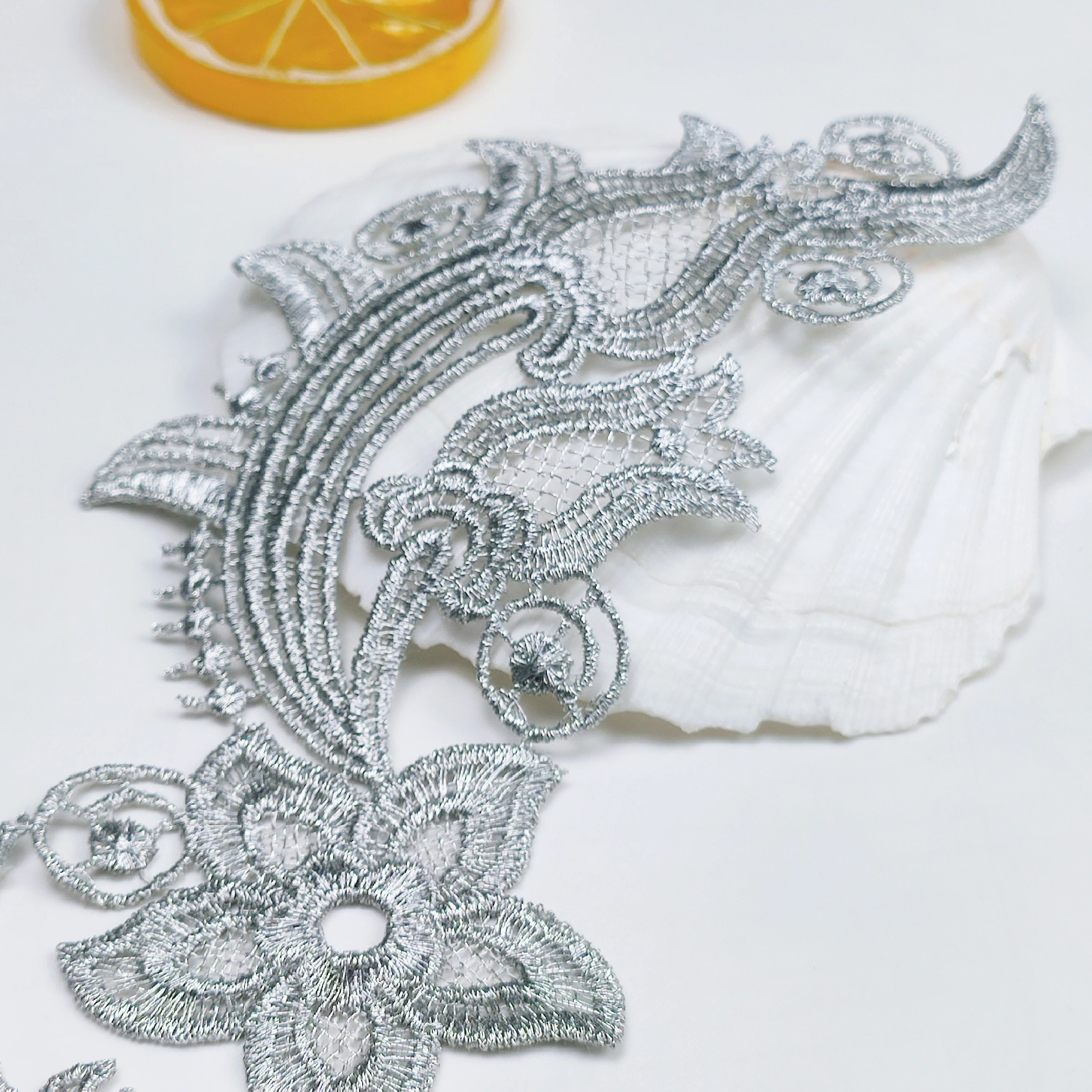 matelic yarn applique gold silver Customizable lace patchs for dance dress clothing