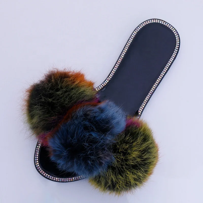  JDS01 New Fashion Cute Faux Fur Pompom Jelly Slippers Sandals For Ladies