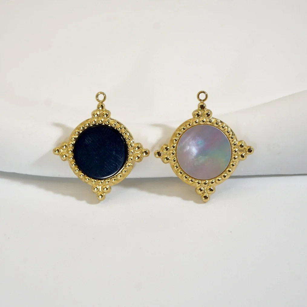 Boho Vintage Court Rhombus Shape Gemstone Pendant 14K Gold Plated Stainless Steel Colorful Stone Charms for DIY Jewelry Making