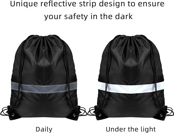 Custom Supermarket Sports Bag Nylon Recycled Foldable Women Men Reflective Drawstring Backpack Logo