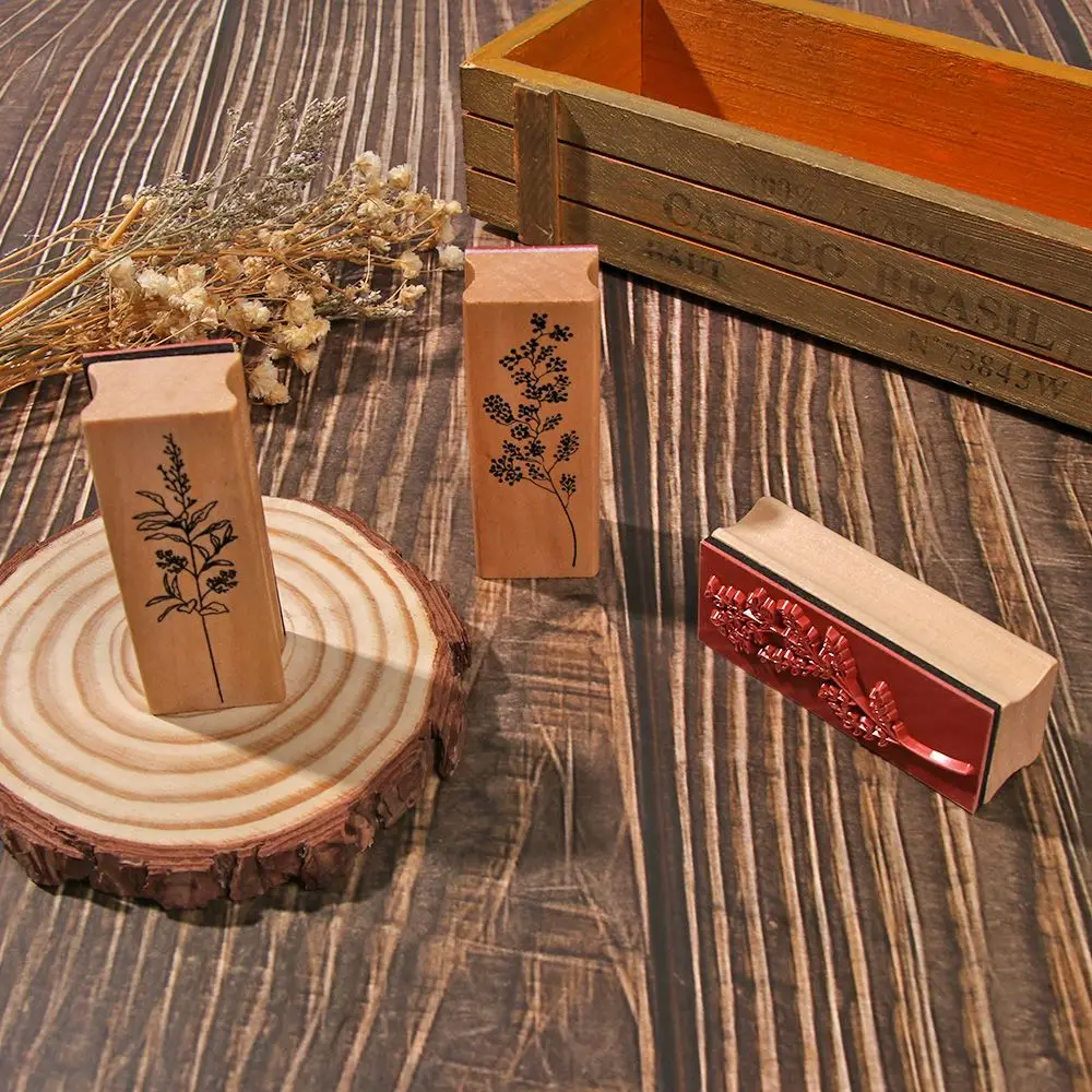 Vintage Wooden Rubber Stamps Sets Plant and Flower Decorative Rubber Wooden Stamps for Card Making, DIY Craft, Scrapbooking