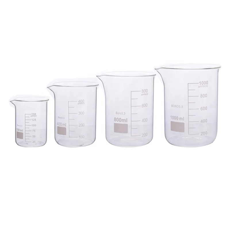 4 Piece Economy Borosilicate Glass Measuring Beaker Set Graduated Low Form Griffin Beaker