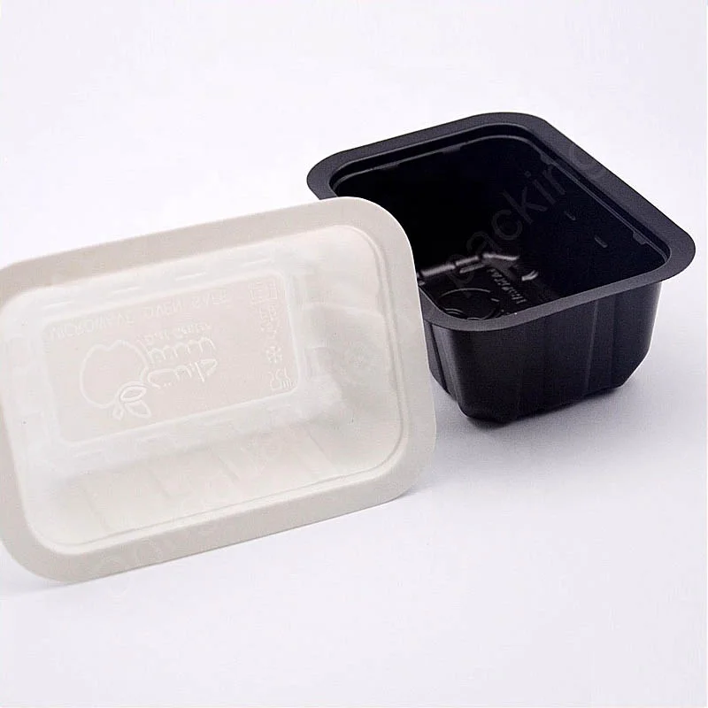 White and black biodegradable plastic food container box