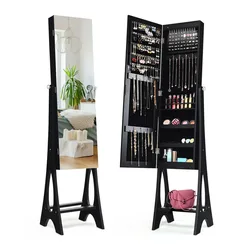 LED Jewelry Standingr Household Mirrored  Furniture White Vertical Jewelry Cabinet