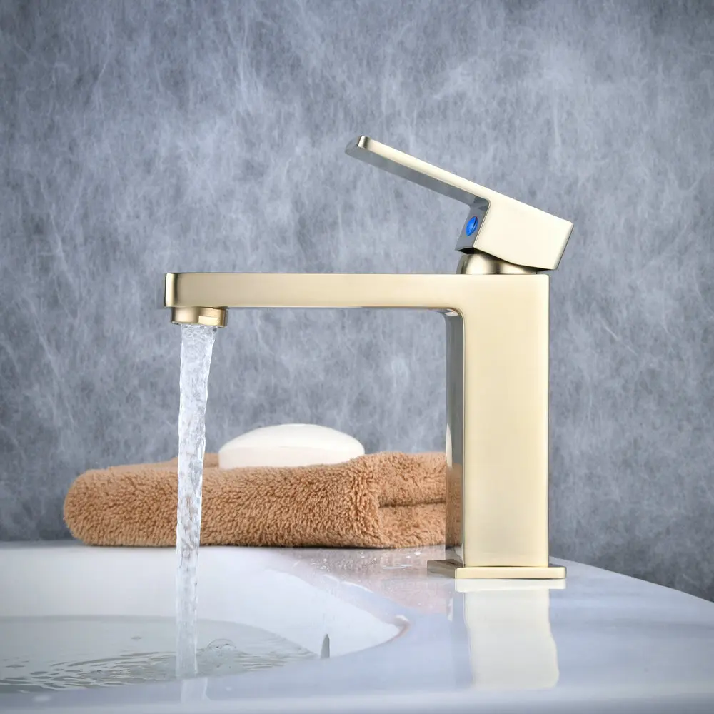 Beelee Single Handle Hole Gold Bathroom Basin Sink Tap Brushed Gold Sink Faucet Brass Waterfall Wash Mixer Faucet For Bathroom
