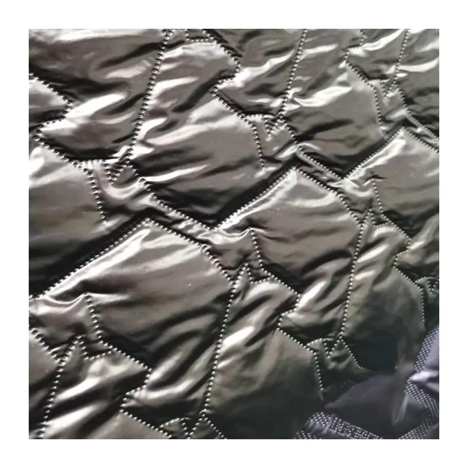 New design Polyester taffeta waterproof fabric with transfer pearlescent film and Ultrasonic quilting