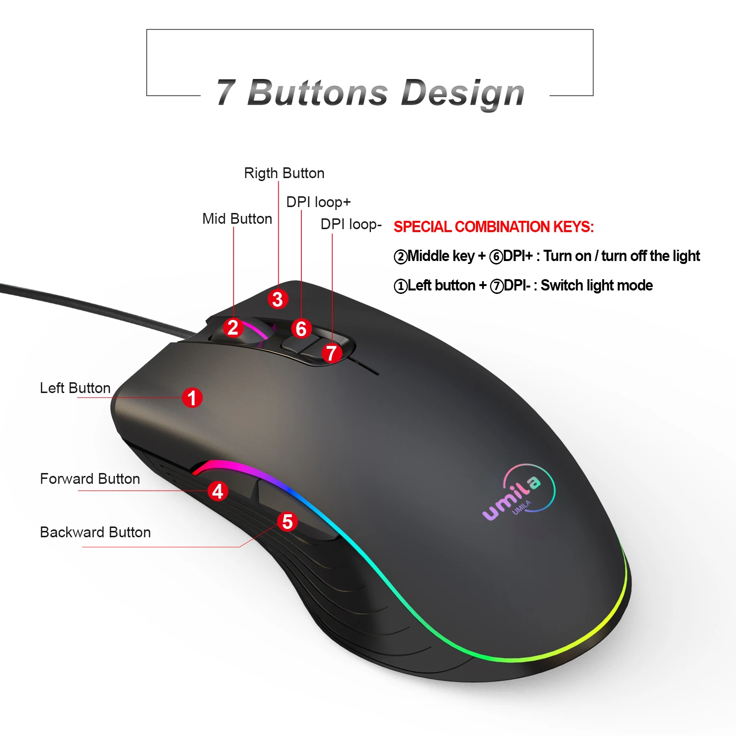 Эргономичная игровая мышь с пользовательским логотипом 7D