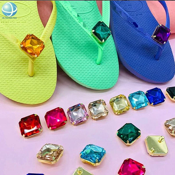 Modern Idea DIY Jewelry Big Quadrate Acrylic Stone Application For Flip Flop Ornament Bling Square Crystal Rivet Shoe Charms