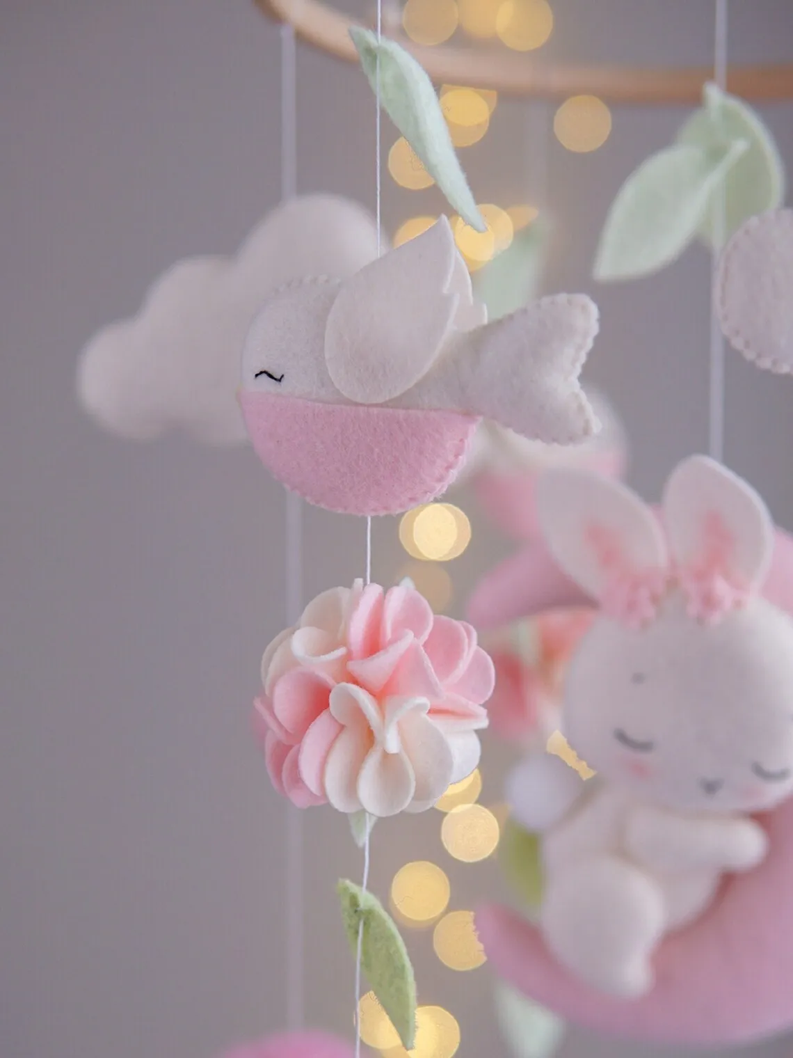 boho new design nature hanging nursery custom Australian animals bird flower felt bear handmade baby crib mobile for girl