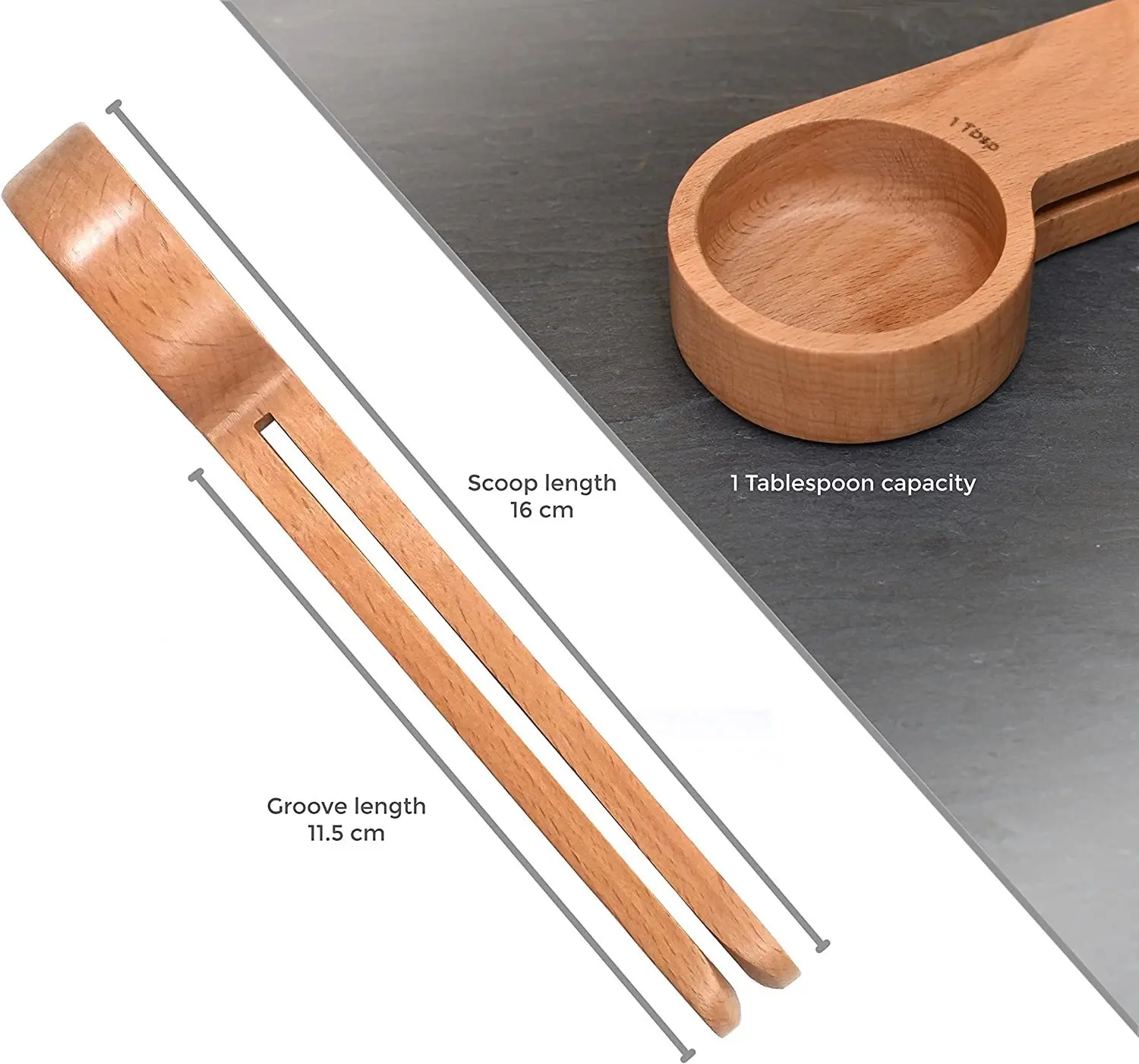 KLP  Tablespoon Solid Beech 30ml measuring scoop Espresso With Coffee Scoop and Bag Clip