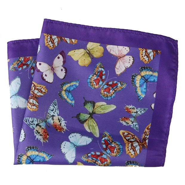 Factory Manufacture Suit Accessories Cotton White Navy Flower custom print butterfly pattern pocket squares