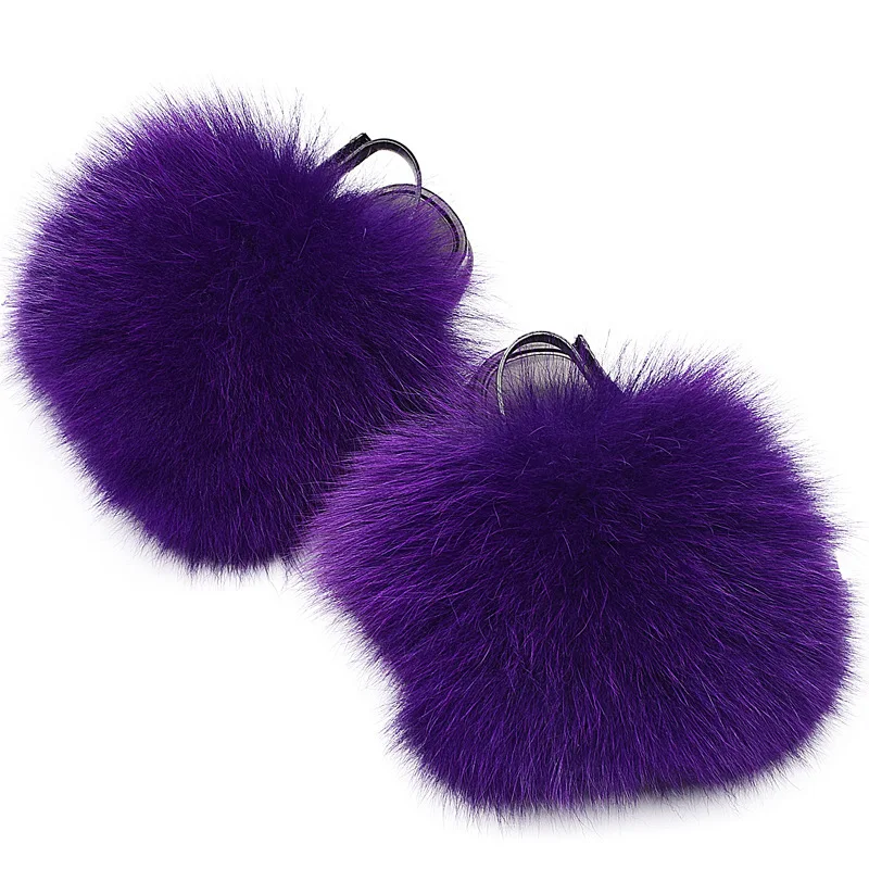 Baby kids fashion summer fur sandals fox fur slip slides infant walking slipper sandals