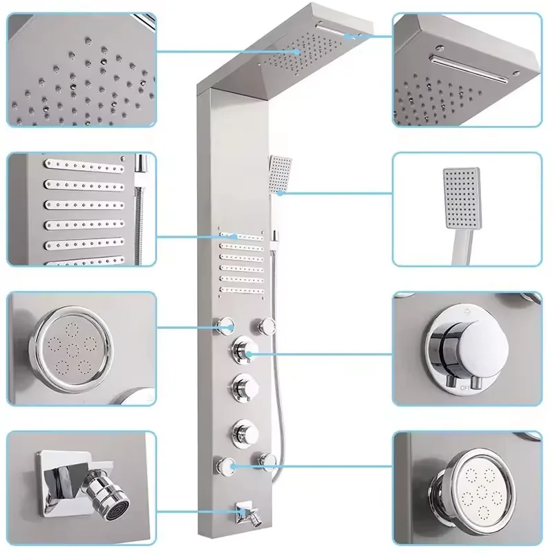 LZ Hwa.Vic Shower Panel bathroom wall mounted stainless steel Waterfall shower column set tower Body Jet led Shower Panel system